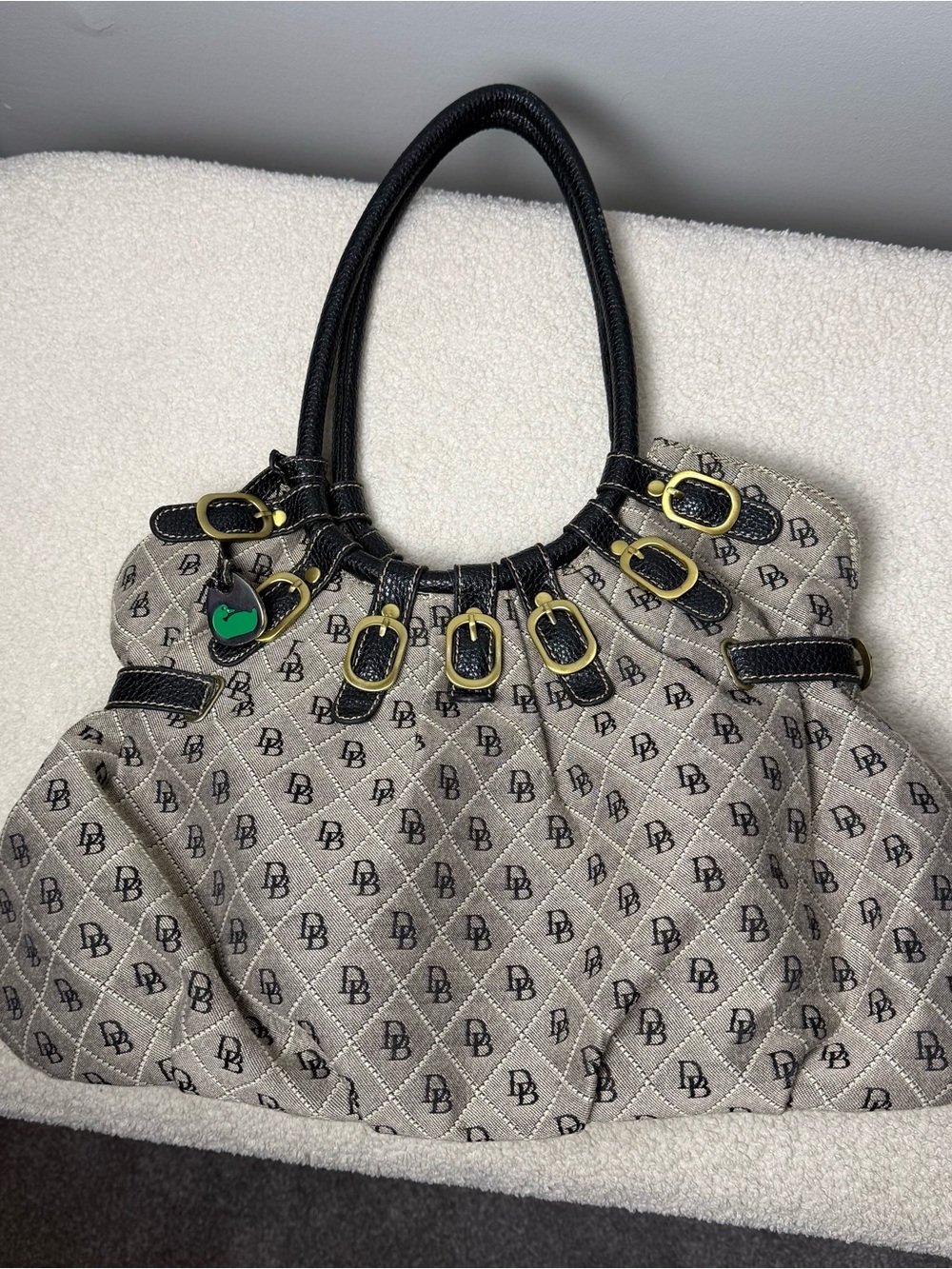 Vintage Y2K Dooney & Bourke Monogram Large Shoulder Bag in Grey and Black